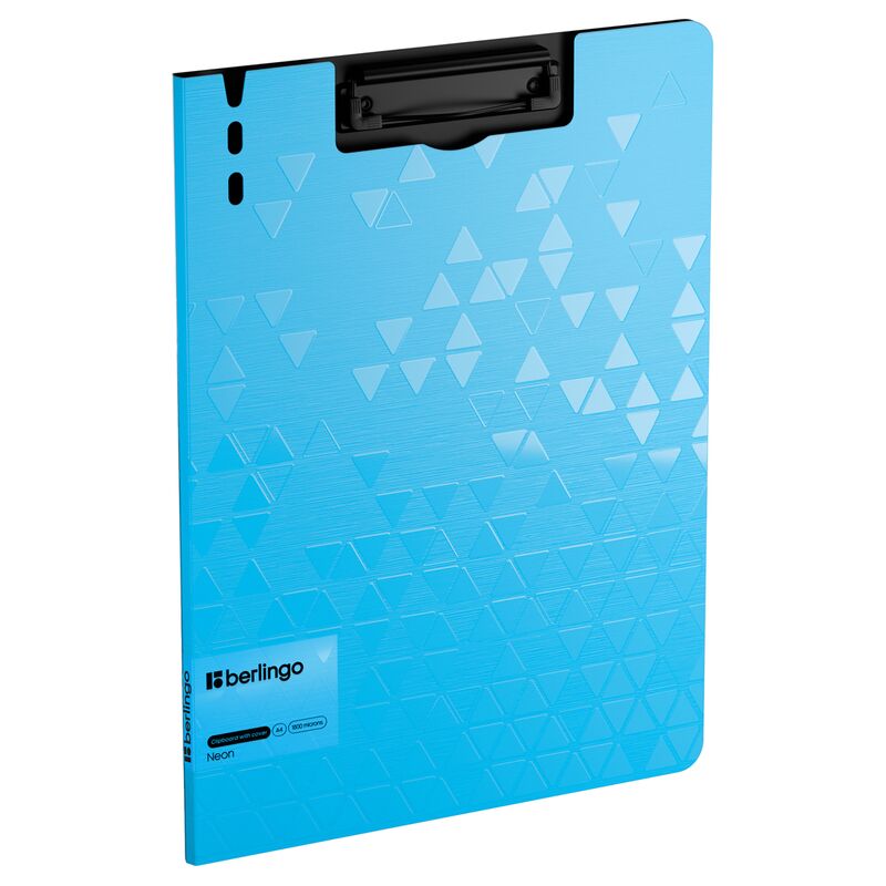 Папка-планшет с зажимом Berlingo Neon А4, пластик (полифом), 1800мкм, голубой неон