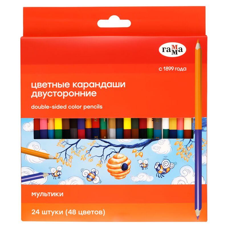Карандаши 48цв 24шт двусторонние Гамма Мультики, заточен., картон. упак., европодвес