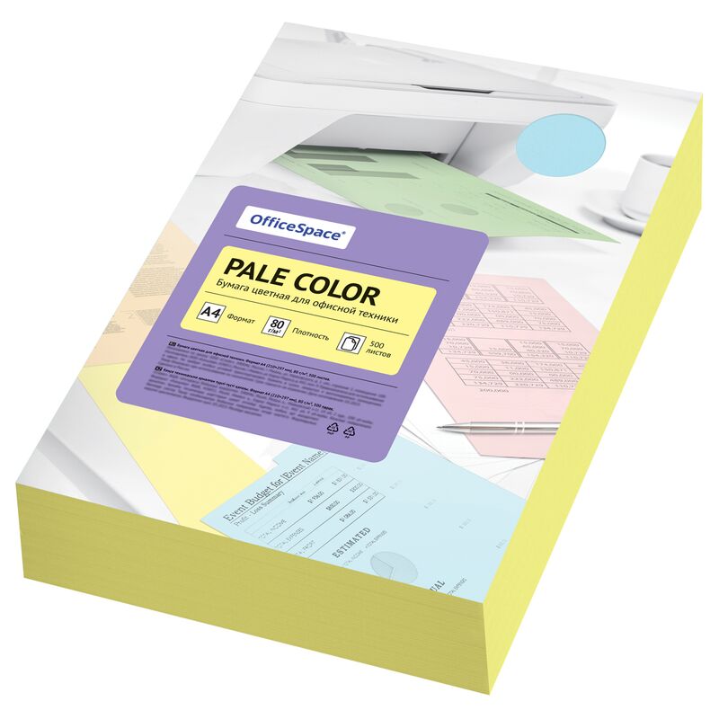 Бумага цветная OfficeSpace Pale Color А4 80г 500л. желтый