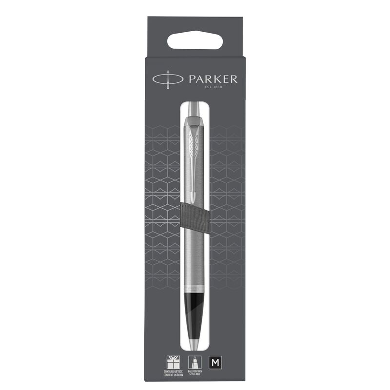 Ручка шарик. Parker "IM Stainless Steel CT" черная, 1,0мм, кнопочн., подарочная упаковка с европодвесом