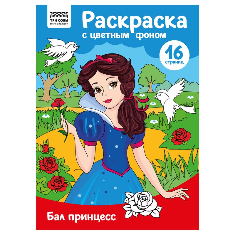 Раскраска А4 ТРИ СОВЫ Бал принцесс 16стр. цветной фон