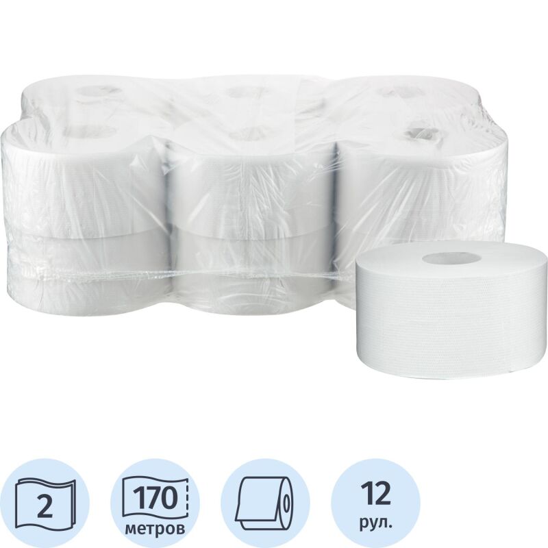 Бумага туалетная для дисп Luscan Professional 2сл бел втор втул 170м 12рул/уп