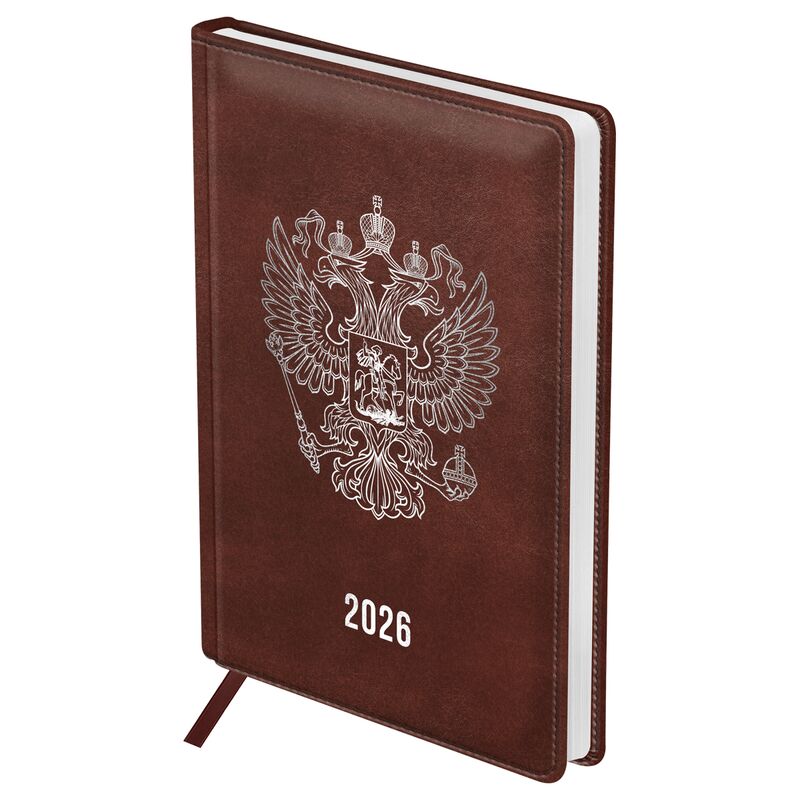 Ежедневник датированный 2026г., А5, 176л., твердый переплет, кожзам, BG "Орел", коричневый