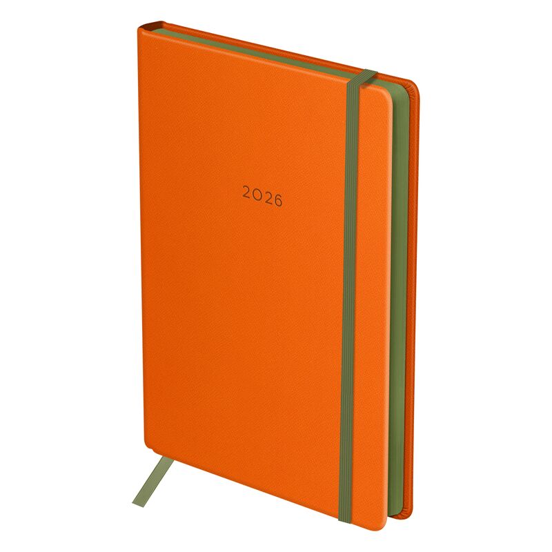 Ежедневник датированный 2026г., А5, 176л., твердый переплет, кожзам, BG "Contrast. Orange", оранжевый, цветной срез, на резинке