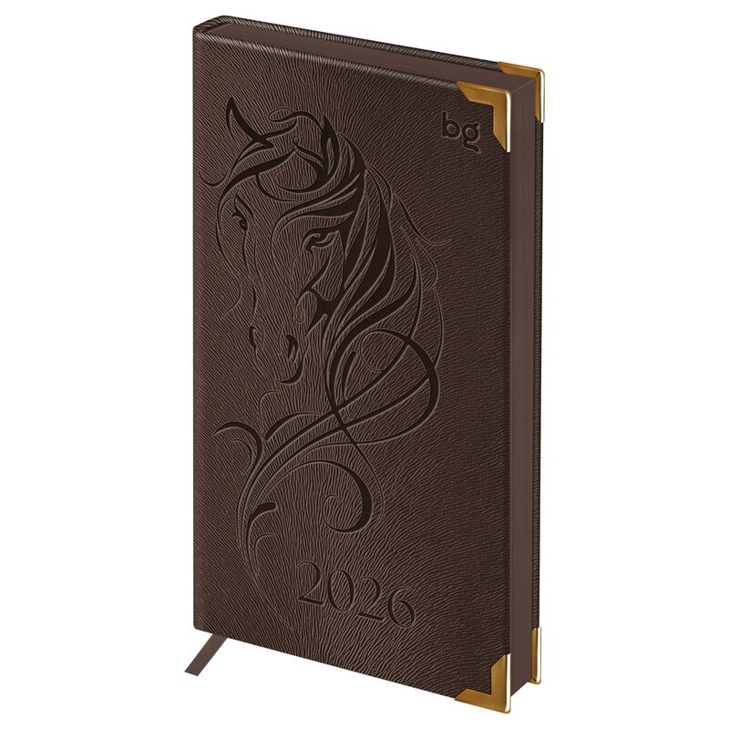 Еженедельник датированный 2026г., 90*165, 64л., твердый переплет, кожзам, BG "Horse. Saddle", коричневый, цветной срез