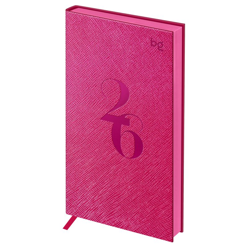 Еженедельник датированный 2026г., 90*165, 64л., мягкий переплет, кожзам, BG "Shine. Magenta", фуксия, цветной срез