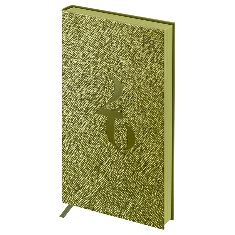 Еженедельник датированный 2026г., 90*165, 64л., мягкий переплет, кожзам, BG "Shine. Olive", оливковый, цветной срез