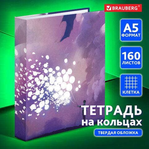 Тетрадь на кольцах А5 175х215 мм, 160 л., твердый картон, клетка, BRAUBERG, Мечты, 404092