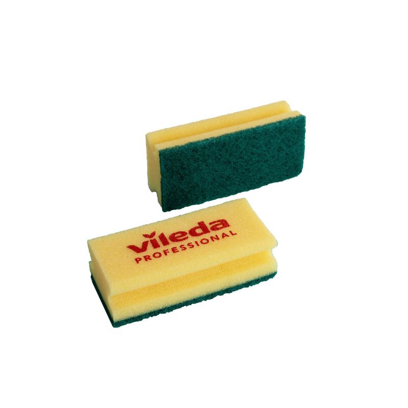 Губка для мытья посуды Vileda Professional Средняя жесткость 150х70х45 мм 10 штук в упаковке желтые/зеленый абразив