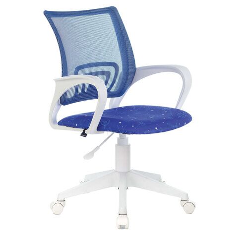 Кресло BRABIX Fly MG-396W, с подлокотниками, пластик белый, сетка, темно-синее с рисунком Space, 532405, MG-396W_532405