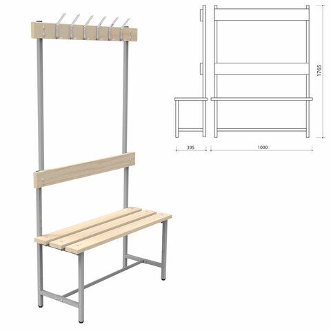 Скамья с вешалкой, спинкой СВТ 4, 1765х1000х395 мм, 6 крючков, дерево, металлокаркас