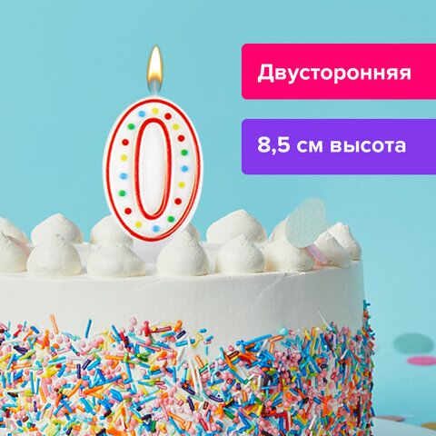 Свеча-цифра для торта 0 ДВУСТОРОННЯЯ с конфетти, 8,5 см, ЗОЛОТАЯ СКАЗКА, держатель, блистер, 591393