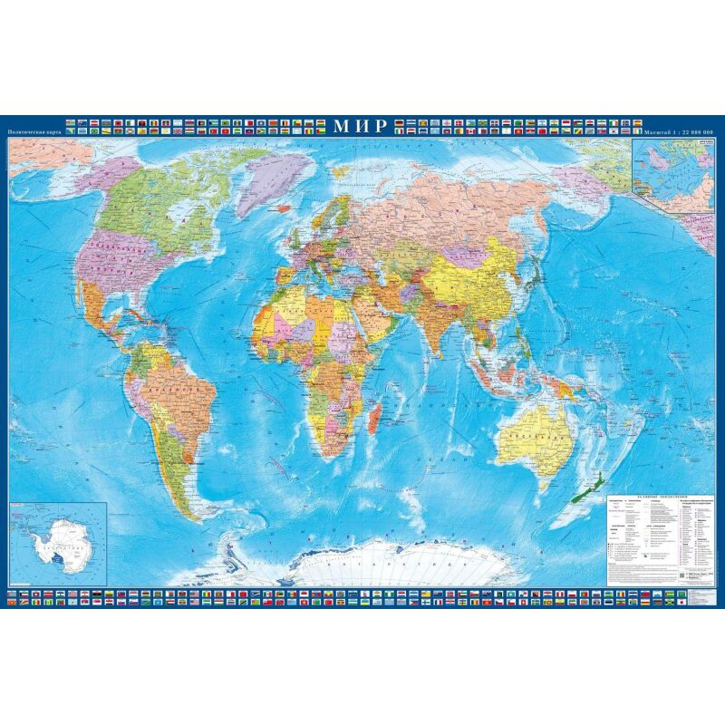 Настенная карта Мир политическая 1:22млн.,1,57х1,05м.