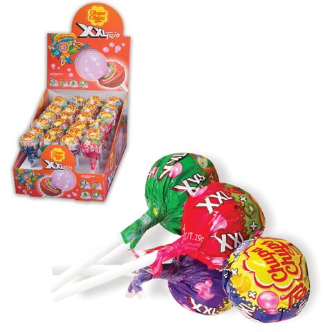 Карамель CHUPA CHUPS (Чупа-Чупс) XXL Trio с жевательной резинкой, ассорти, 29 г, 59609