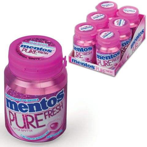 Жевательная резинка MENTOS Pure Fresh (Ментос) Тутти-Фрутти, 54 г, банка, 39248