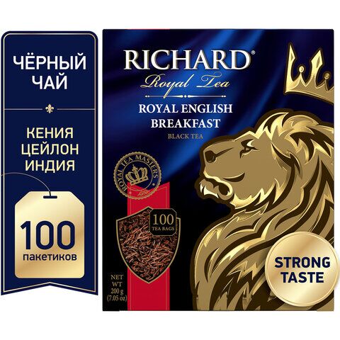 Чай RICHARD (Ричард) Royal English Breakfast, черный, 100 пакетиков по 2 г, 100270