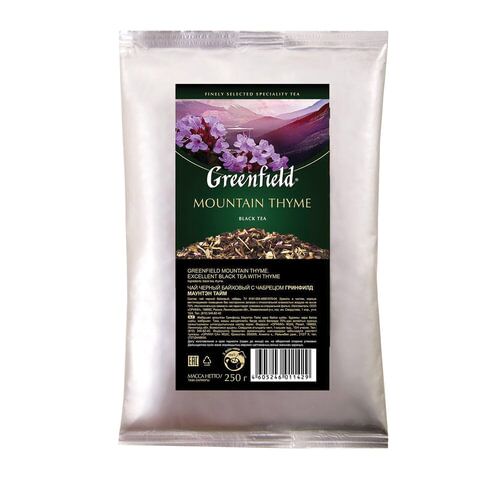 Чай GREENFIELD (Гринфилд) Mountain Thyme, черный с чабрецом, листовой, 250 г, пакет, 1142-15