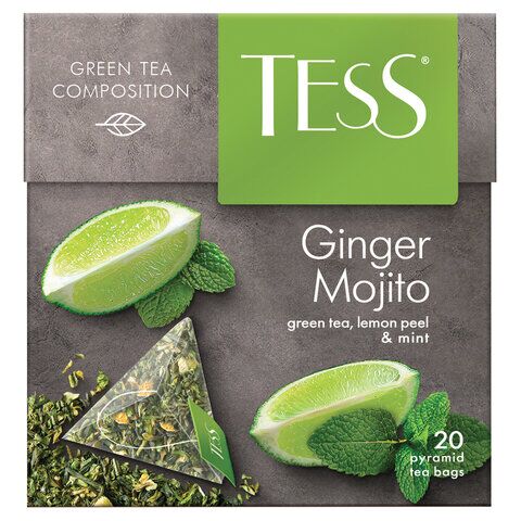 Чай TESS (Тесс) Ginger Mojito, зеленый с ароматом мяты и лайма, 20 пирамидок по 1,8 г, 0788-12