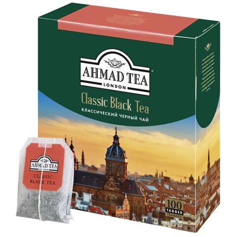 Чай AHMAD Classic Black Tea, черный, 100 пакетиков с ярлычками по 2 г, 1665-08