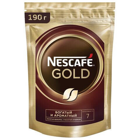 Кофе молотый в растворимом NESCAFE (Нескафе) Gold, сублимированный, 190 г, мягкая упаковка, 12403031