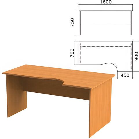Стол письменный эргономичный Фея, 1600х900х750 мм, правый, цвет орех милан, СФ14.5