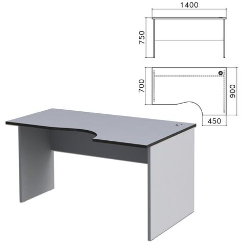 Стол письменный эргономичный Монолит, 1400х900х750 мм, правый, цвет серый, СМ4.11