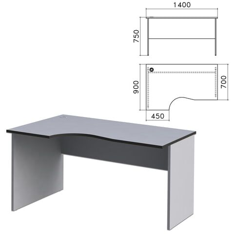 Стол письменный эргономичный Монолит, 1400х900х750 мм, левый, цвет серый, СМ5.11