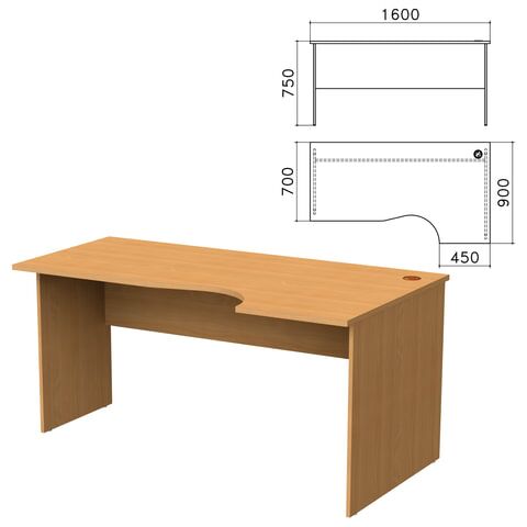 Стол письменный эргономичный Монолит, 1600х900х750 мм, правый, цвет бук бавария, СМ6.1