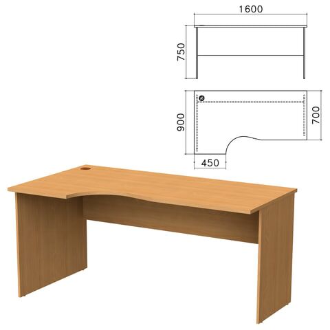 Стол письменный эргономичный Монолит, 1600х900х750 мм, левый, цвет бук бавария, СМ7.1