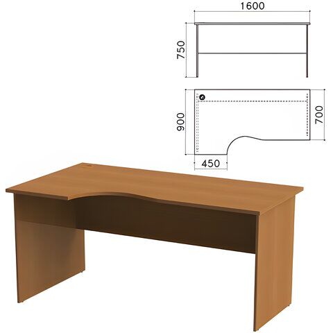Стол письменный эргономичный Монолит, 1600х900х750 мм, левый, цвет орех гварнери, СМ7.3