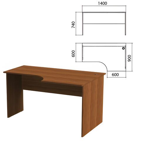 Стол письменный эргономичный Эко, 1400х900х740 мм, правый, орех, 400749-19