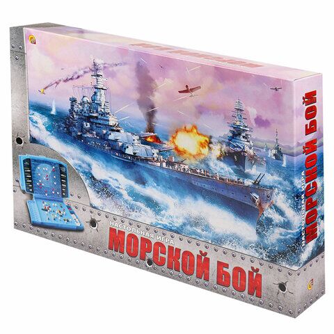 Игра настольная Морской бой, игровое поле 2 шт., фишки, фигурки кораблей, РЫЖИЙ КОТ, ИН-1760