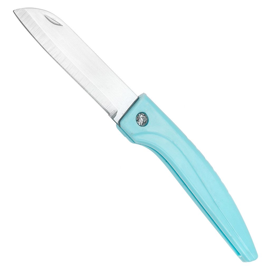 Нож складной из нержавеющей стали "Евгений" 75мм, цветная пластмассовая ручка, в п/эт пакете, цвета в ассортименте: голубой, мятный, сиреневый (Китай)