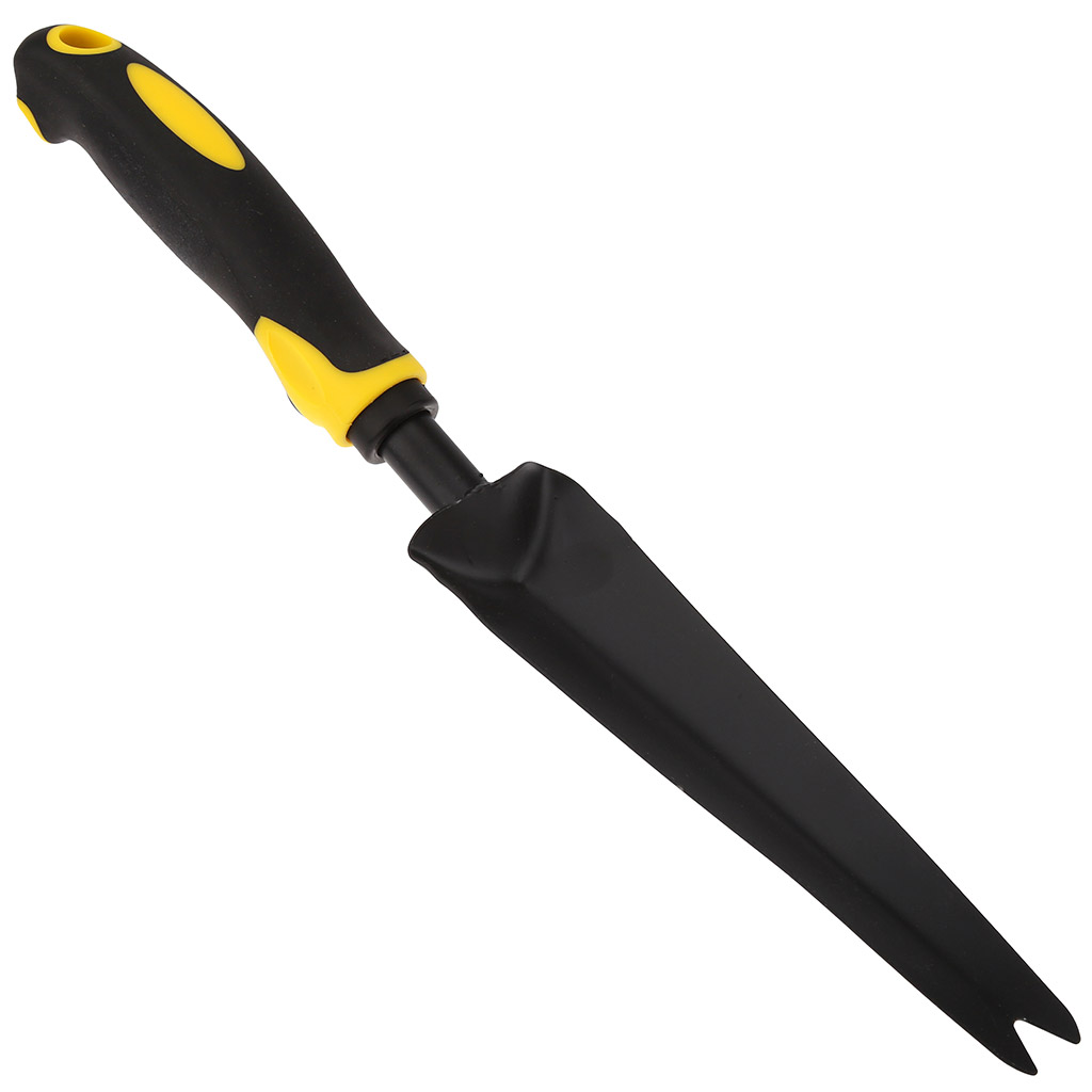 Корнеудалитель 35х5х3,5см, сталь А3, окрашенная, цвет - черный матовый, эргономичная прорезиненная ручка с отверстием для подвешивания, цвет - черно-желтый (Китай)