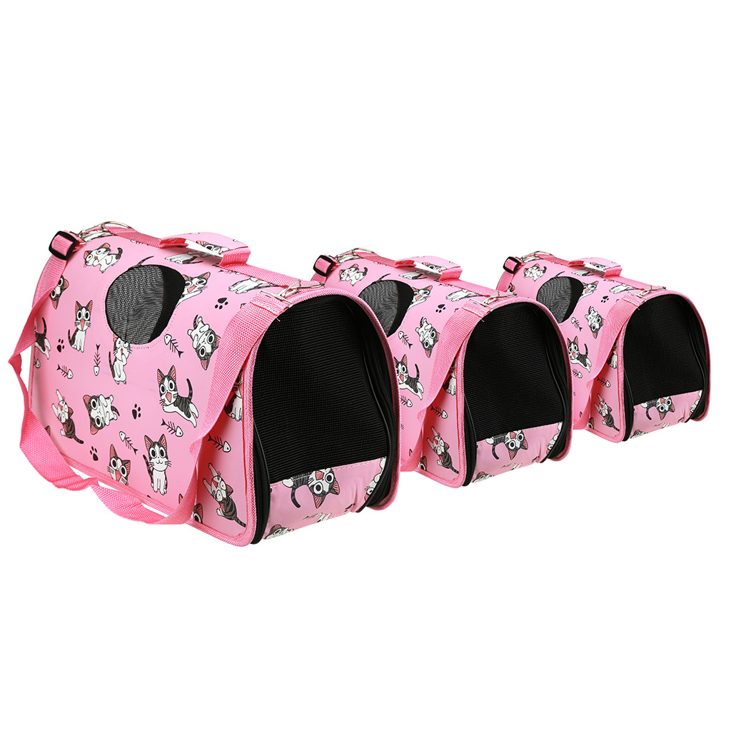 Сумка-переноска для кошек и собак набор 3шт: 52х22х29см, 44х21х26см, 37х18х23см, ткань с пропиткой, пластмасса, на молнии, с ремешком, складная "Киса" розовый (Китай)