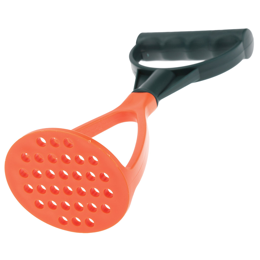 Картофелемялка для тефлоновой посуды пластмассовая, 23х9,2х7,7см, V-ручка, цвет - зелено-оранжевый (Китай) "Самурай"