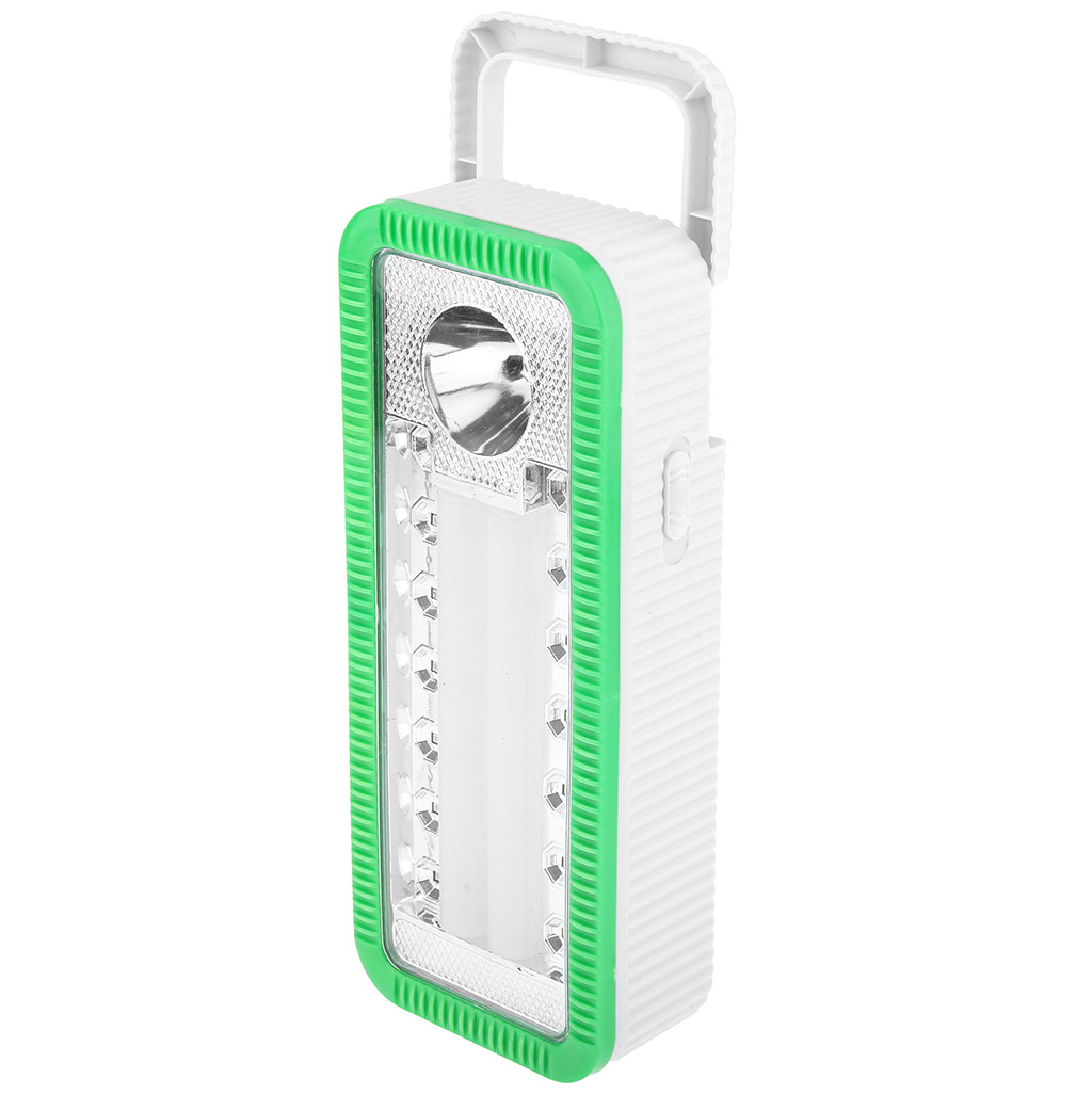 Фонарь-светильник подвесной, настенный 24,3х10х5,5см, 3 режима свечения: 28LED, 14LED, 1LED, светодиодные лампы, питание от батареек 3 штуки LR20(1,5V), пластиковый корпус с выдвижной ручкой, цвет - бело-зеленый, цветная коробка (Китай) БАТАРЕЙКИ В КОМПЛЕКТ НЕ ВХОДЯТ!