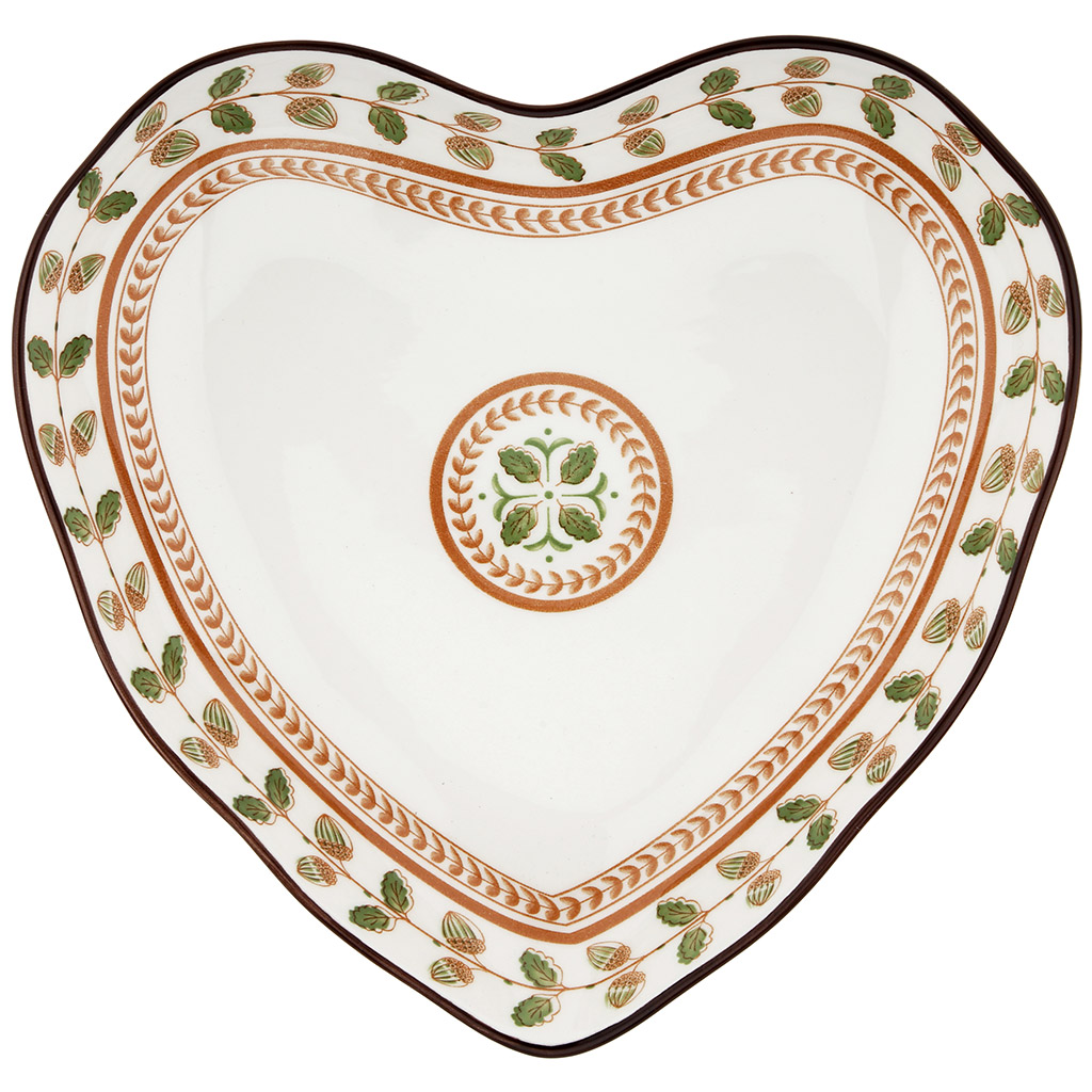 Блюдо "Дубрава" фарфоровое 207х200х37мм, форма "сердце" с деколью, волнистый край, отводка (Китай)
