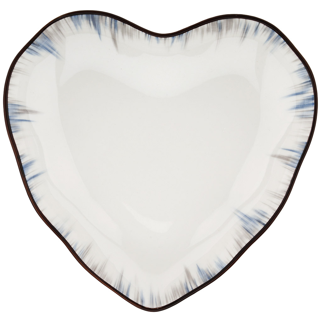 Блюдо "Полярные зори" фарфоровое 210х203х38мм, форма "сердце" с деколью, волнистый край, отводка (Китай)
