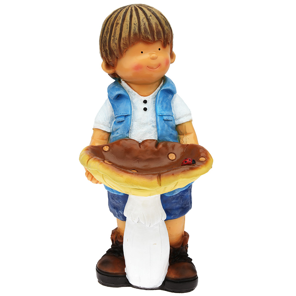 Скульптура-фигура для сада из полистоуна "Мальчик с грибом" 35х25х54см (Россия)