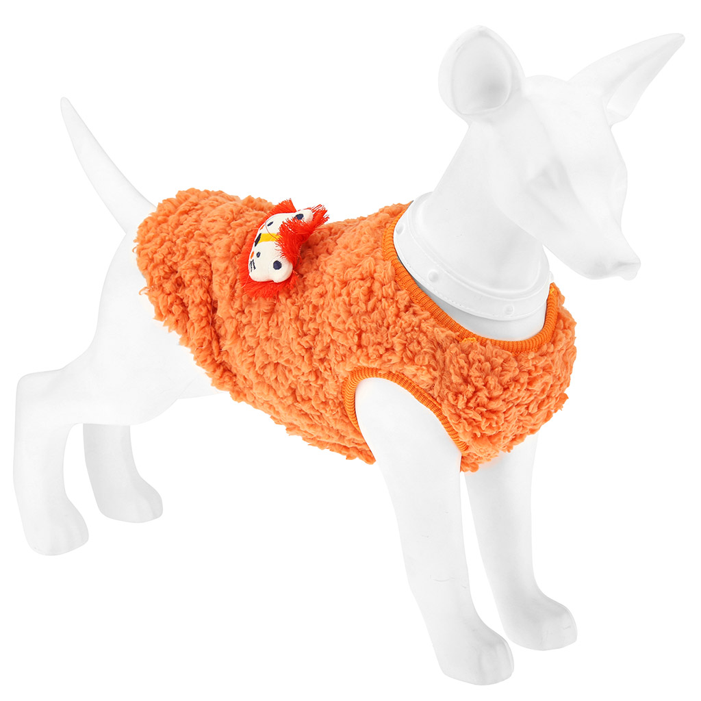 Одежда для собаки Pet toys "Жилетка" с декором - лев, р-р S, длина спинки 22см/обхват груди 30см/обхват шеи 14см, цвет-оранжевый, искусственный мех (100% полиэстер) (Китай)
