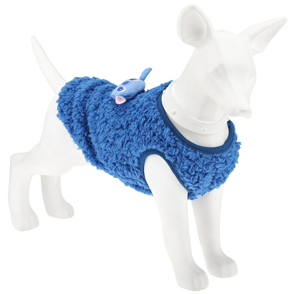 Одежда для собаки Pet toys "Жилетка" с декором - коала, р-р M, длина спинки 26см/обхват груди 34см/обхват шеи 18см, цвет-синий, искусственный мех (100% полиэстер) (Китай)