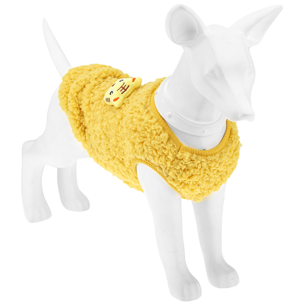 Одежда для собаки Pet toys "Жилетка" с декором - тигр, р-р XL, длина спинки 32см/обхват груди 40см/обхват шеи 22см, цвет-желтый, искусственный мех (100% полиэстер) (Китай)