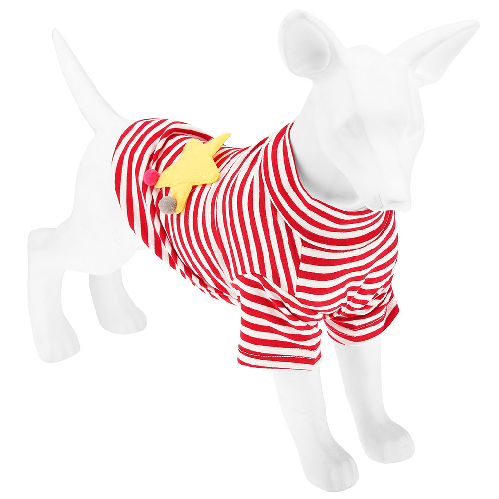 Одежда для собаки Pet toys "Тельняшка" с принтом, р-р S, длина спинки 24см/обхват груди 36см/обхват шеи 22см, цвет-красно-белый, 100% полиэстер (Китай)