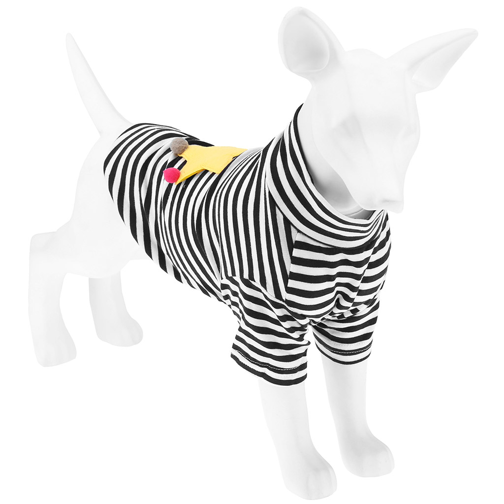 Одежда для собаки Pet toys "Тельняшка" с принтом, р-р M, длина спинки 27см/обхват груди 40см/обхват шеи 26см, цвет-черно-белый, 100% полиэстер (Китай)