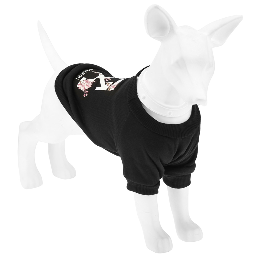 Одежда для собаки Pet toys "Толстовка" "#Ramon" с принтом, р-р M, длина спинки 26см/обхват груди 36см/обхват шеи 24см, цвет-черный, полиэстер/флис (Китай)