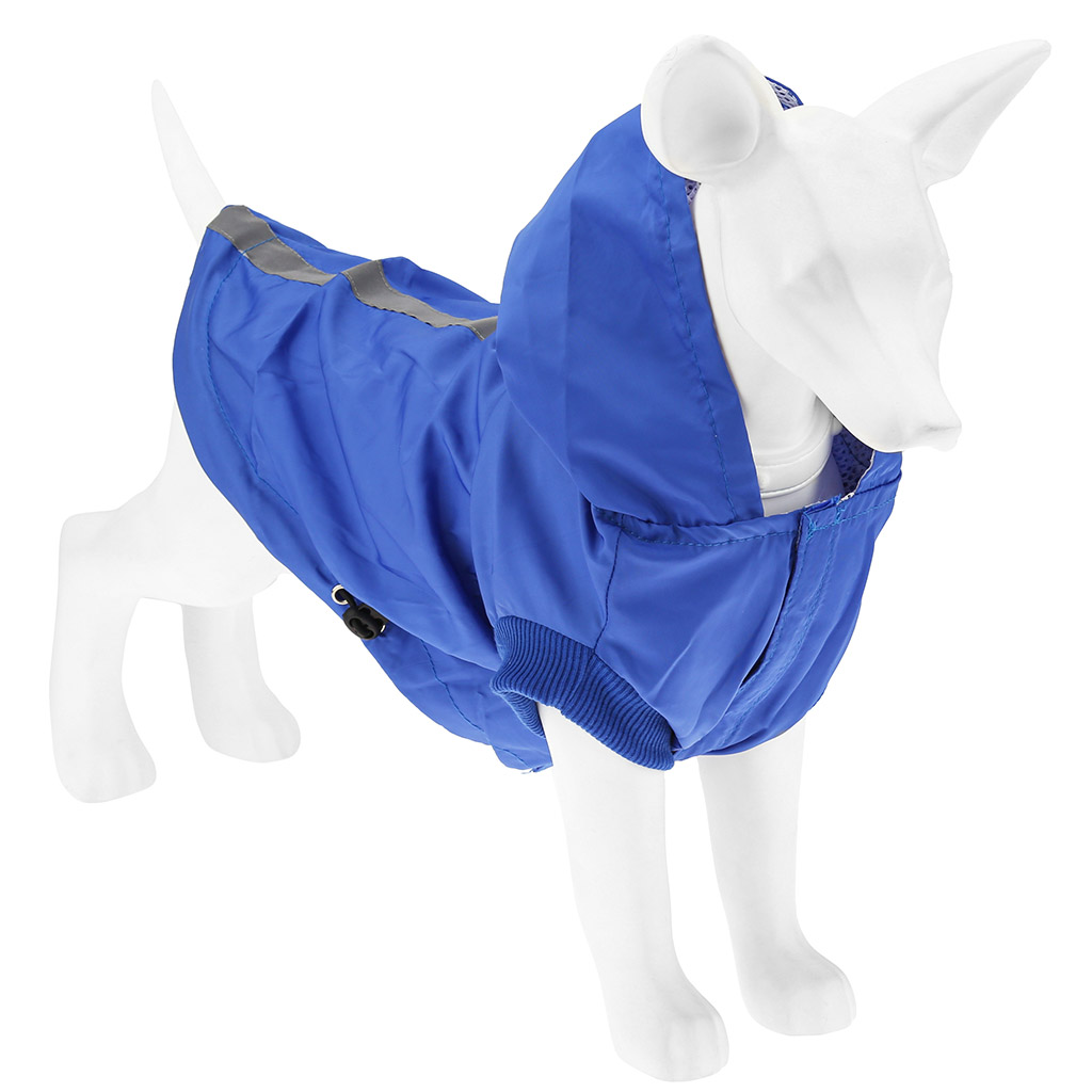 Одежда для собаки Pet toys "Плащ" с капюшоном, на липучке, светоотражающая полоска, р-р M, длина спинки 26см/обхват груди 42см/обхват шеи 30см, цвет-синий, плащевка (Китай)