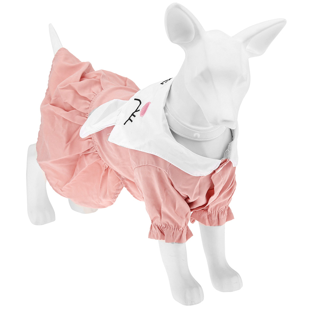 Одежда для собаки Pet toys "Платье" "Зайка" с принтом, с вышивкой, на кнопках р-р S, длина спинки 25см/обхват груди 36см/обхват шеи 26см, цвет-розовый, 100% полиэстер (Китай)