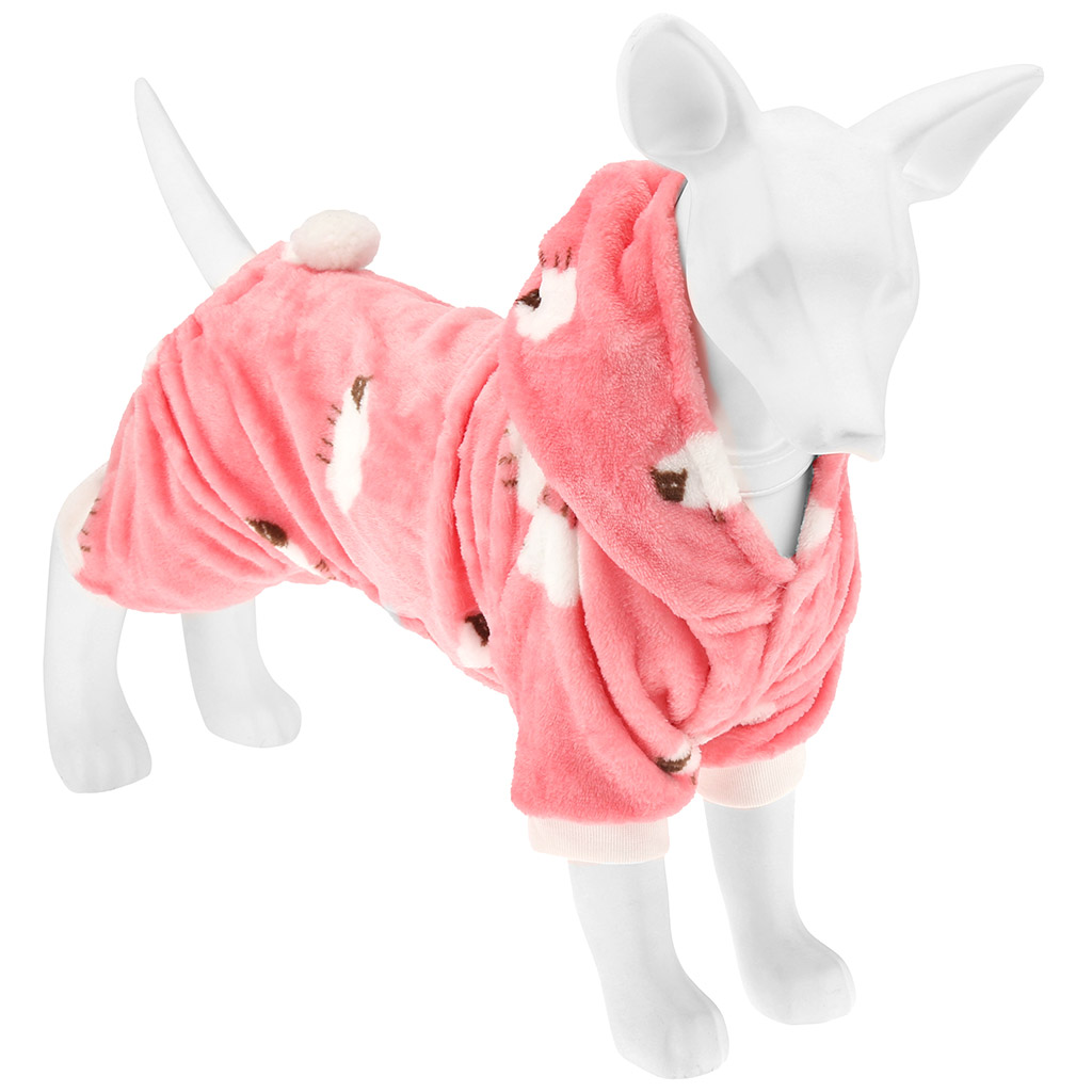 Одежда для собаки Pet toys "Комбинезон" "Овечка" с капюшоном, с хвостиком, на кнопках, р-р S, длина спинки 19см/обхват груди 32см/обхват шеи 28см, цвет-розовый, плюш (100% полиэстер) (Китай)