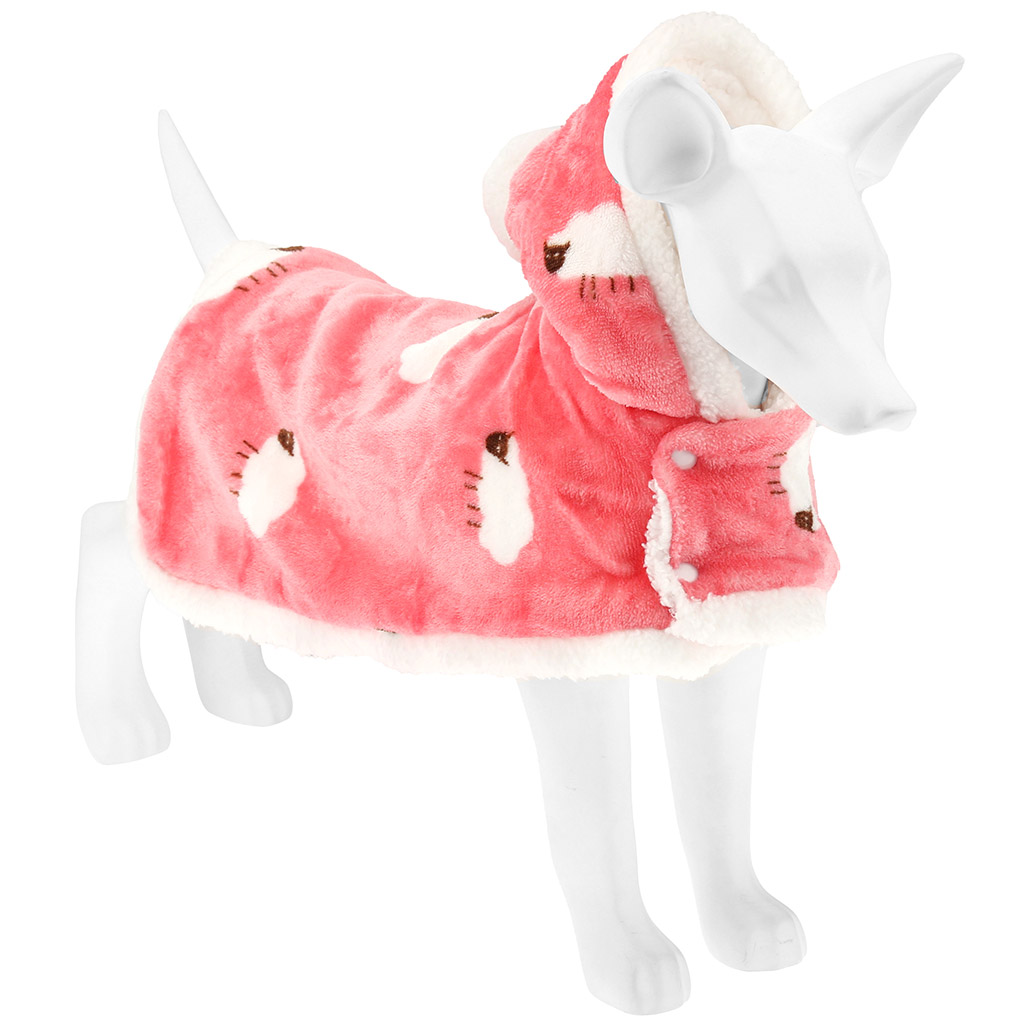 Одежда для собаки Pet toys "Накидка на меху" "Овечка" с капюшоном, с помпоном, на кнопках, р-р M, длина спинки 35см/обхват шеи 32-36см, цвет-розовый, флис/искусственный мех (100% полиэстер) (Китай)